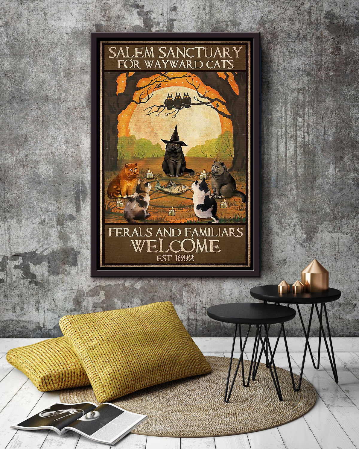 Salem Sanctualy For Wayward Cats Animal Wall Art Gift For Cat Lover International Cat Day Halloween Decor Framed Canvas Framed Prints, Canvas