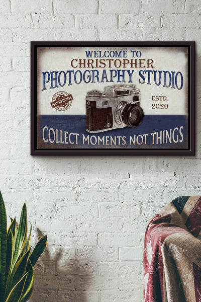 Personalized Photography Studio Collect Moments Not Things Poster n Framed Matte Canvas