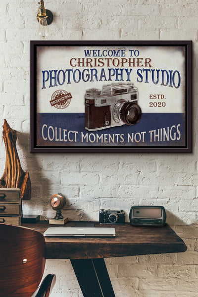 Personalized Photography Studio Collect Moments Not Things Poster n Framed Matte Canvas