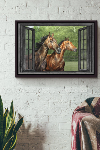 Window View Horse In The Forest Poster n Framed Matte Canvas
