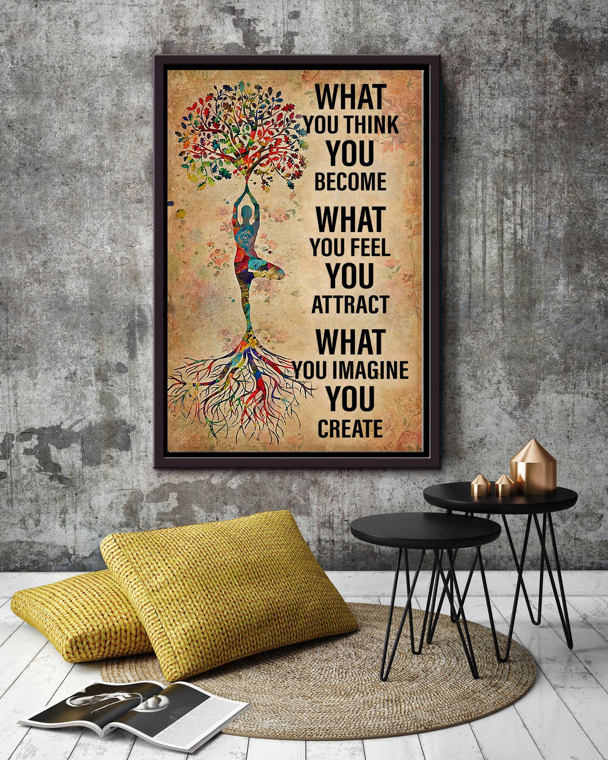 Tree Of Life Inspiration Quote Wall Art Gift For Yoga Girl Meditation Lover Framed Canvas Framed Prints, Canvas