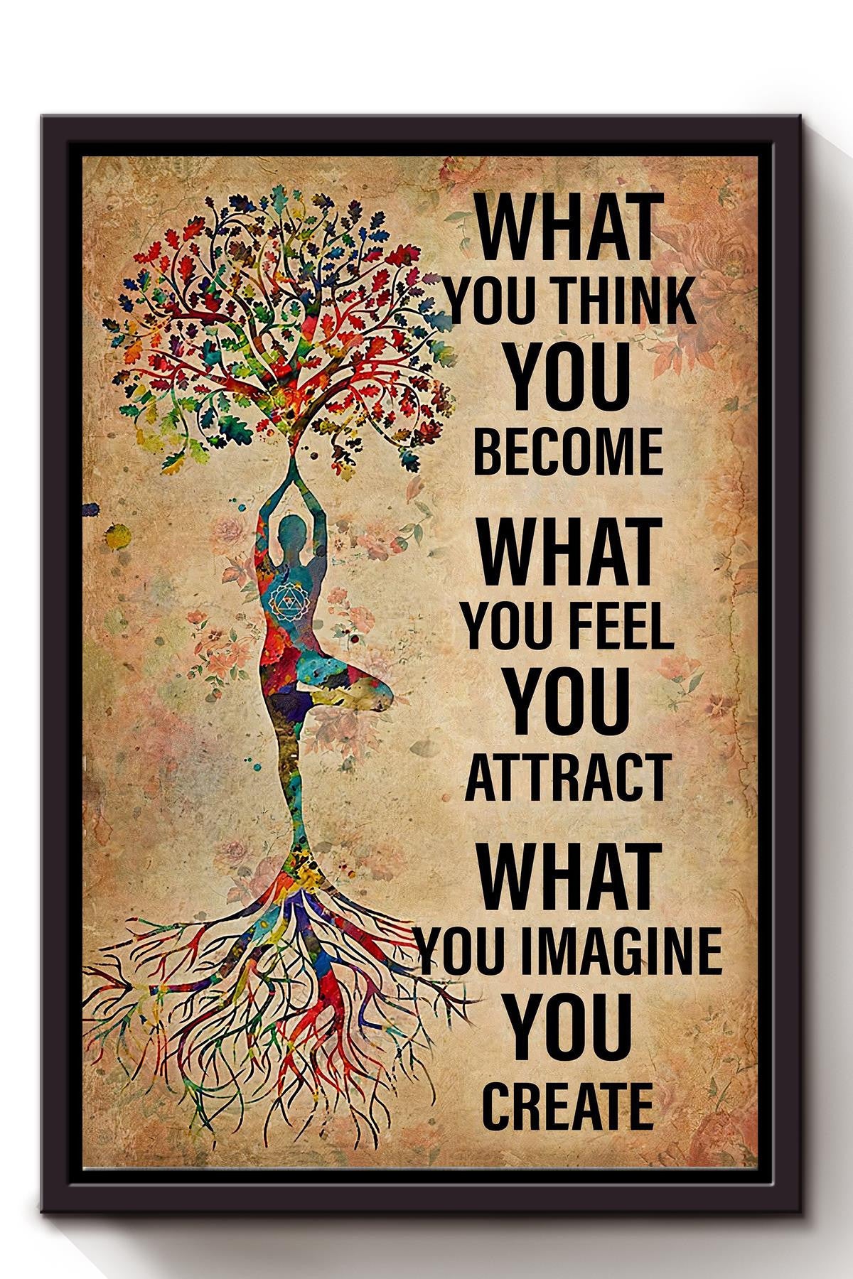 Tree Of Life Inspiration Quote Wall Art Gift For Yoga Girl Meditation Lover Framed Canvas Framed Prints, Canvas