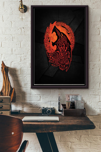 Wolf Pattern On Lava Poster Framed Matte Canvas