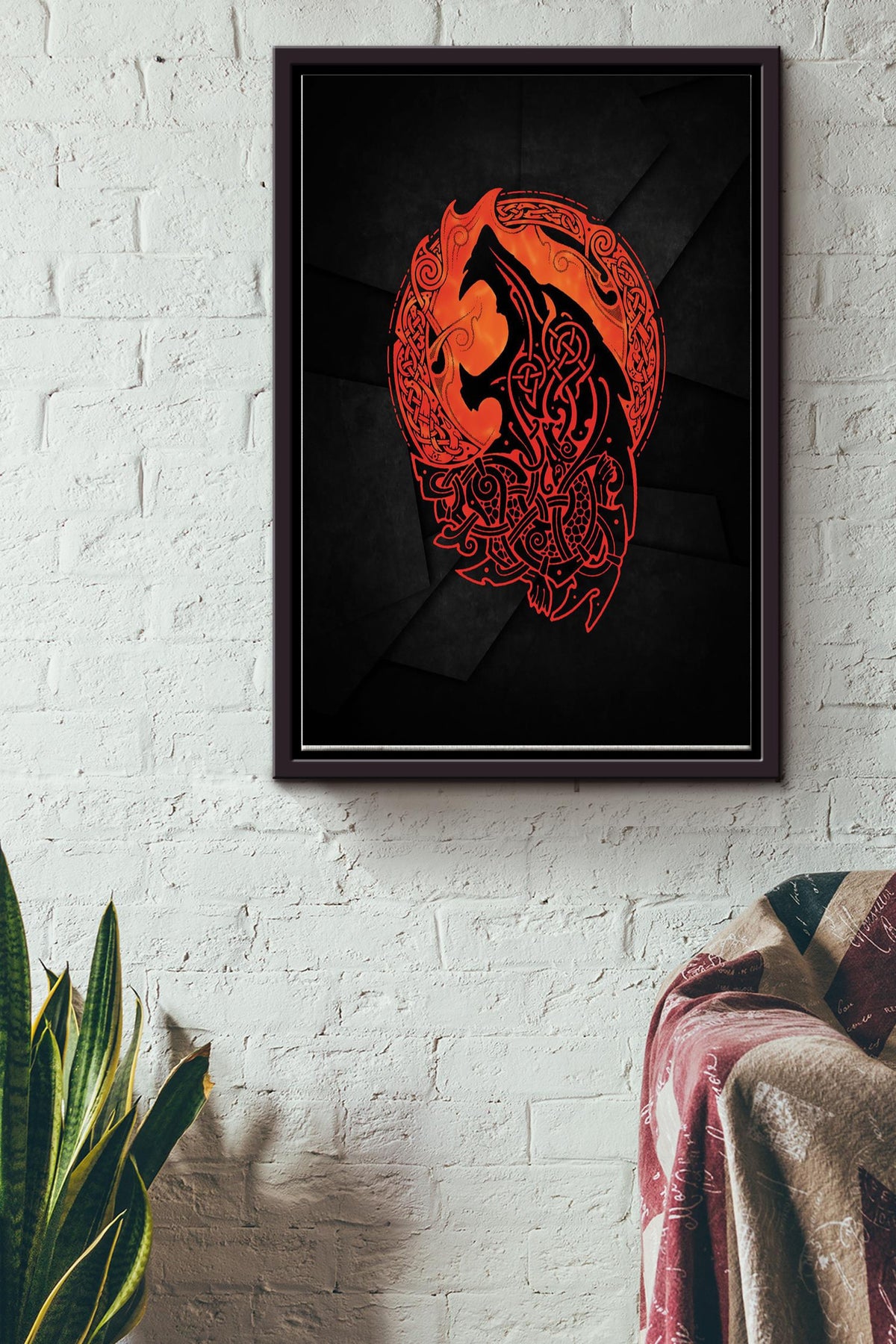 Wolf Pattern On Lava Poster Framed Matte Canvas