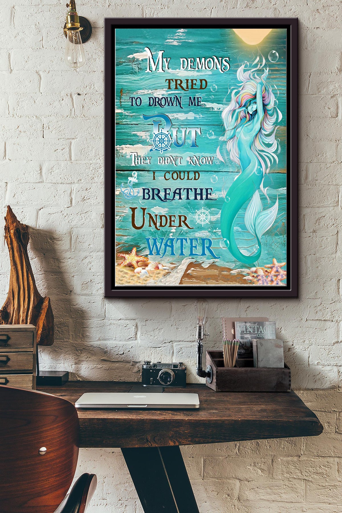 My Demons Try To Drown Me Canvas Wall Art Poster Anniversary Birthday Christmas Housewarming Gift Home Decor Framed Matte Canvas Framed Prints, Canvas