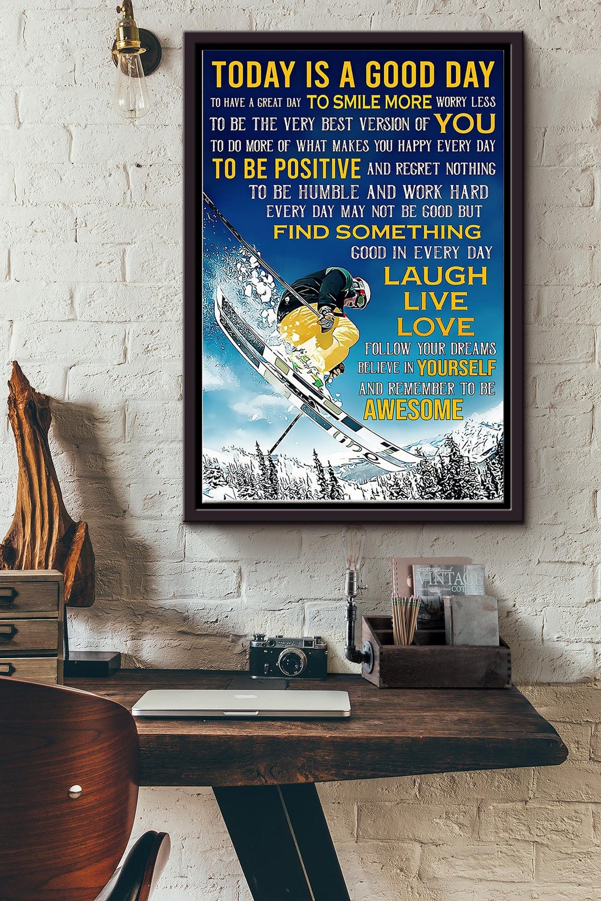 Today Is A Good Day Skiing Poster Framed Matte Canvas
