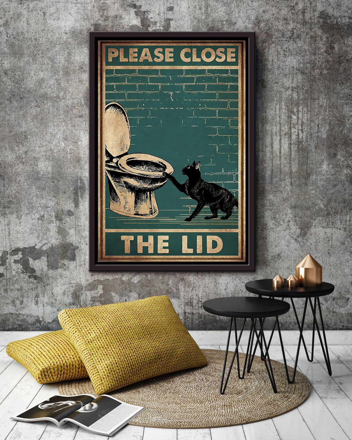 Please Close The Lid Funny Meme For Bathroom Decor Housewarming Framed Canvas