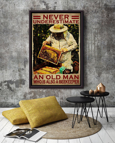 Never Underestimate Beekeeper Old Man Gift For Farmer Bumble Bee Lover Grandfather Framed Canvas