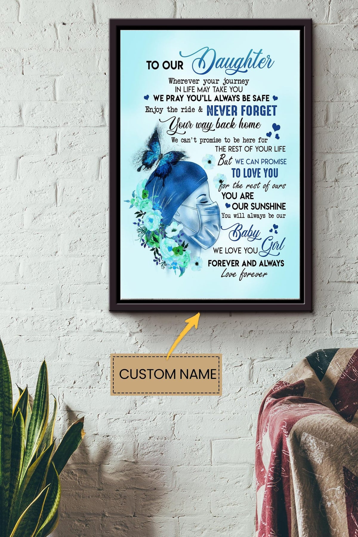 Personalized Gift Mom And Dad To Daughter Nurse Fleece Blanket You Poster - Family Wall Art - Gift For Daughter Birthday Home Decor Framed Matte Canvas Framed Prints, Canvas