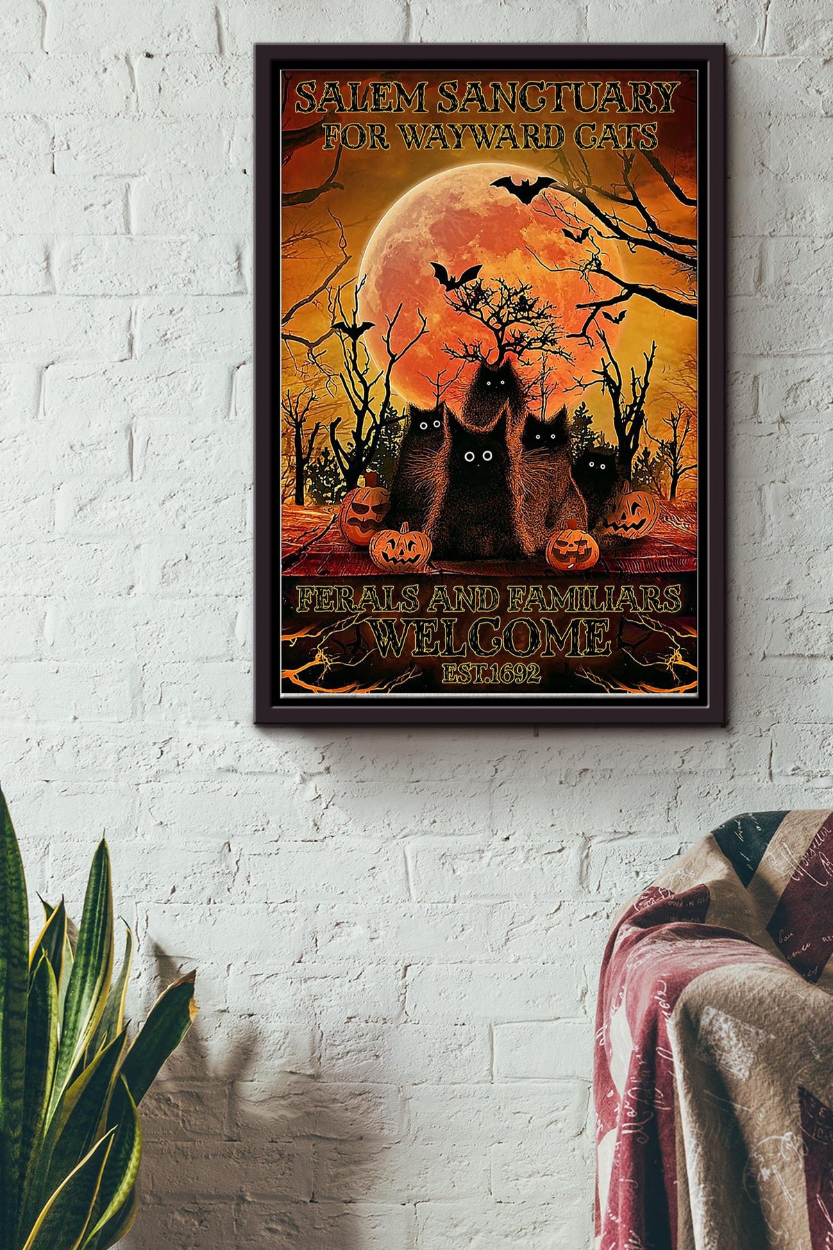 Salem Sanctuary For Wayward Cats Vintage Poster - Halloween Wall Art - Gift For Kids Halloween Black Cat Lover Adorable Moon Lover Framed Matte Canvas Framed Prints, Canvas