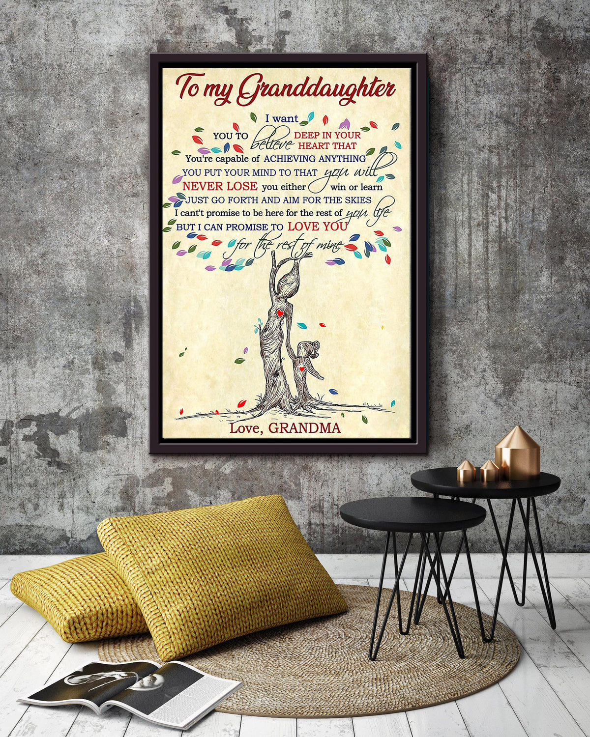 Vintage To My Granddaughter Grandma Message Wall Art For Granddaughter Birthday Framed Matte Canvas Framed Prints, Canvas