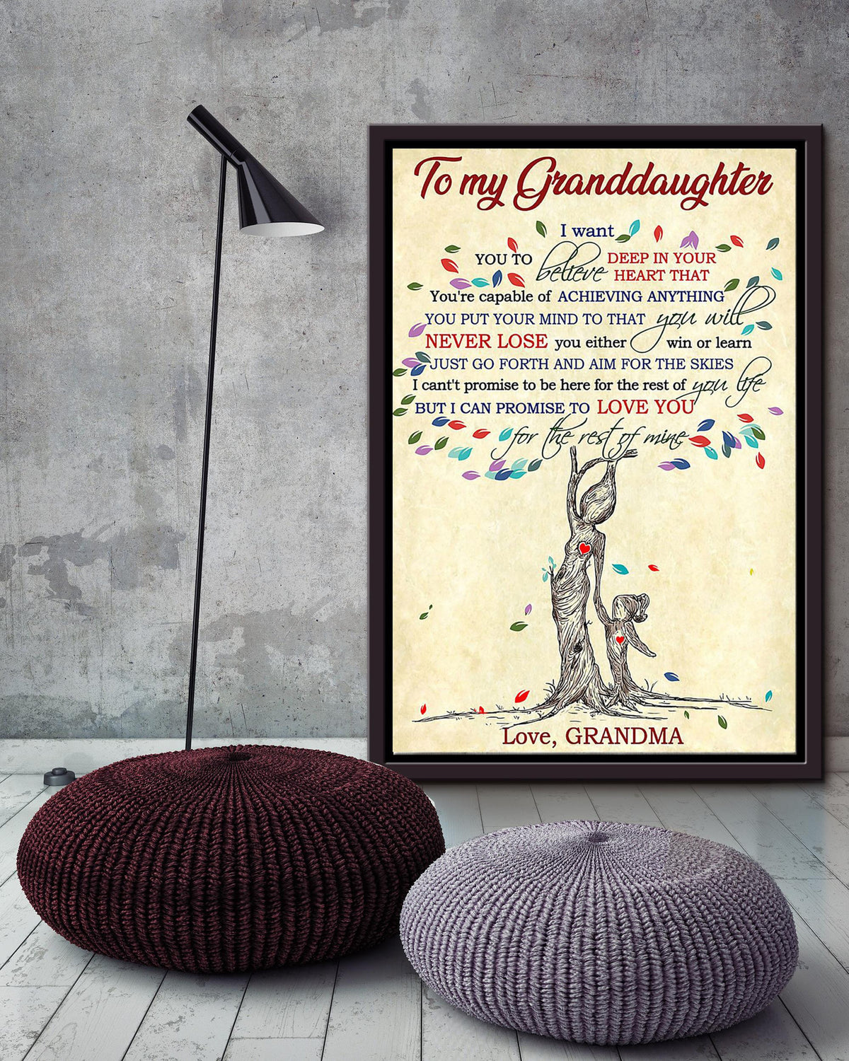 Vintage To My Granddaughter Grandma Message Wall Art For Granddaughter Birthday Framed Matte Canvas Framed Prints, Canvas