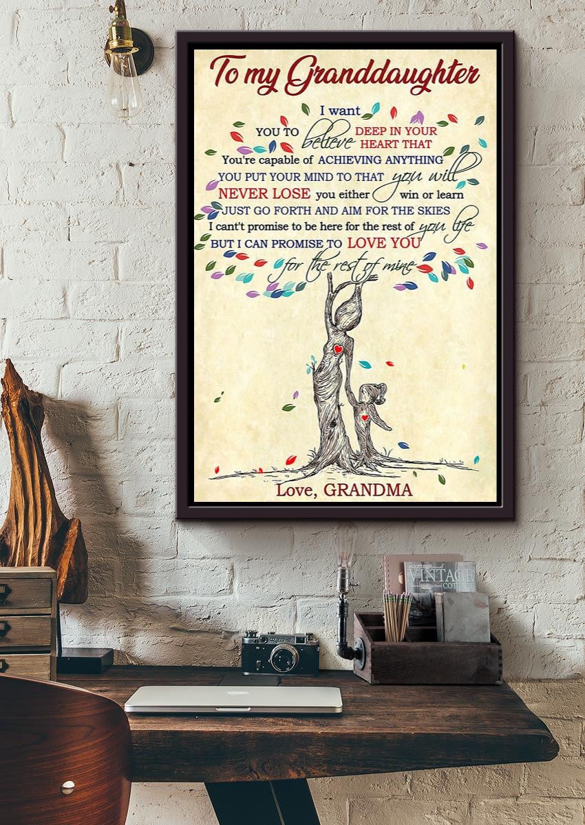 Vintage To My Granddaughter Grandma Message Wall Art For Granddaughter Birthday Framed Matte Canvas Framed Prints, Canvas