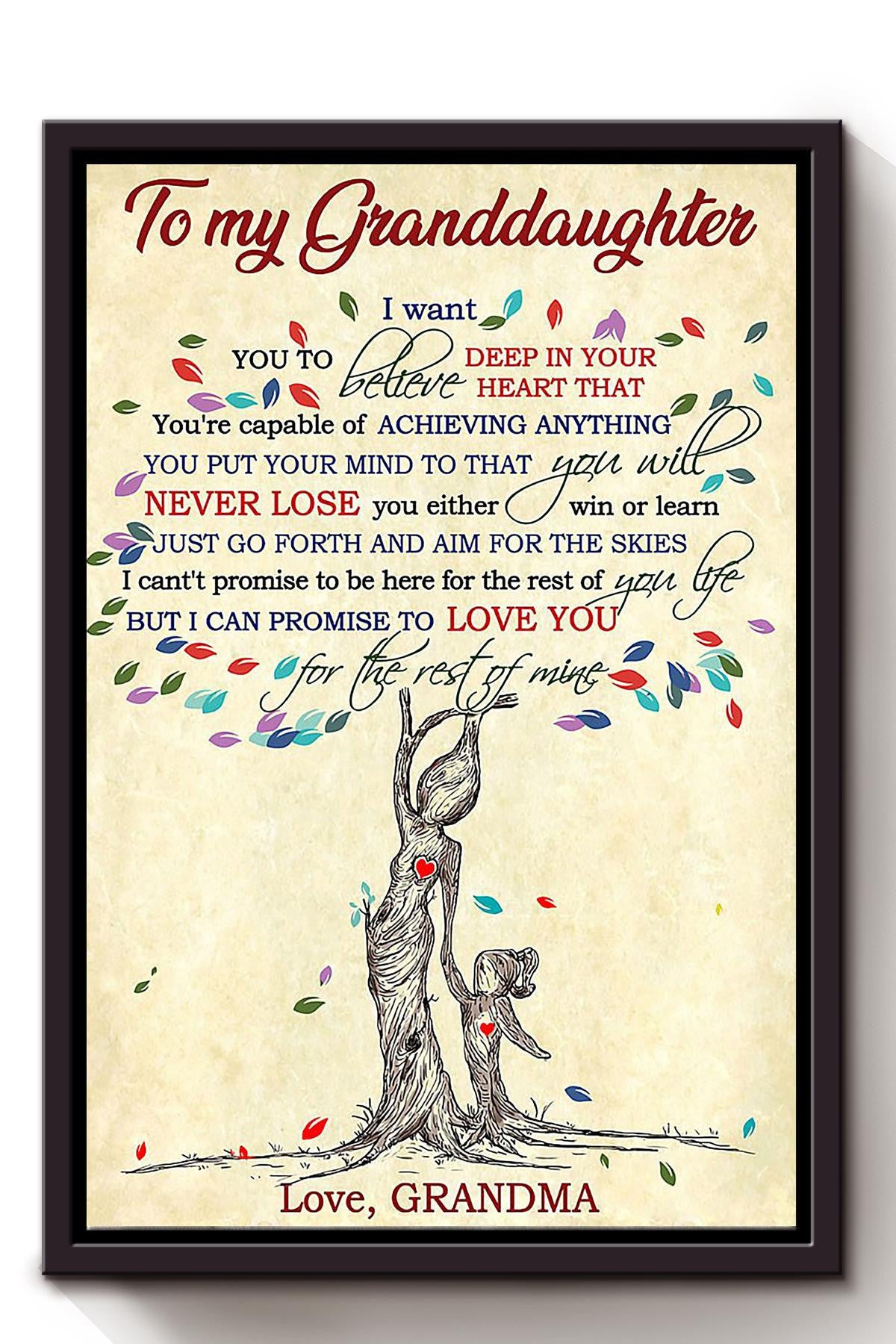 Vintage To My Granddaughter Grandma Message Wall Art For Granddaughter Birthday Framed Matte Canvas Framed Prints, Canvas