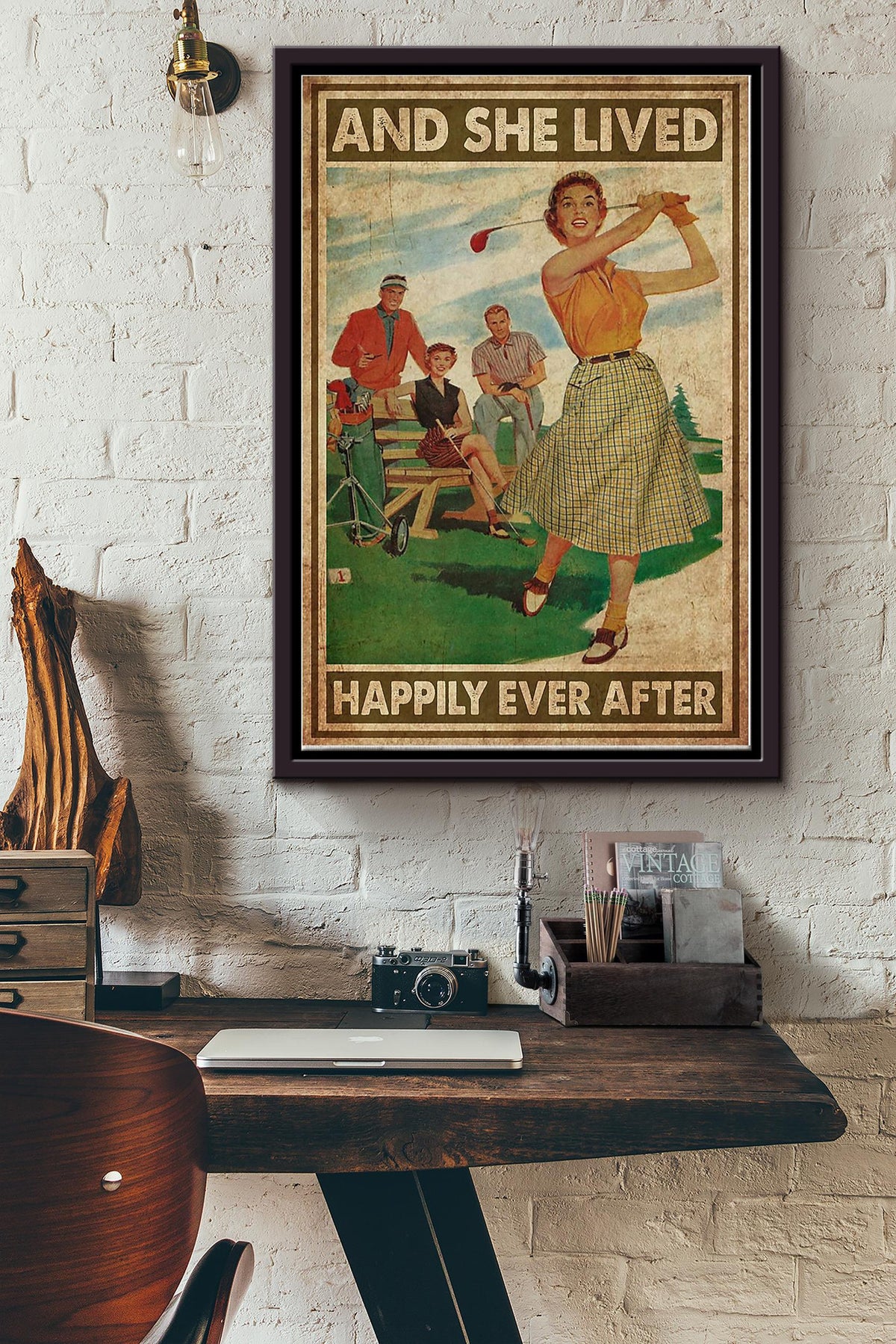 She Lived Happily Golf Framed Matte Canvas