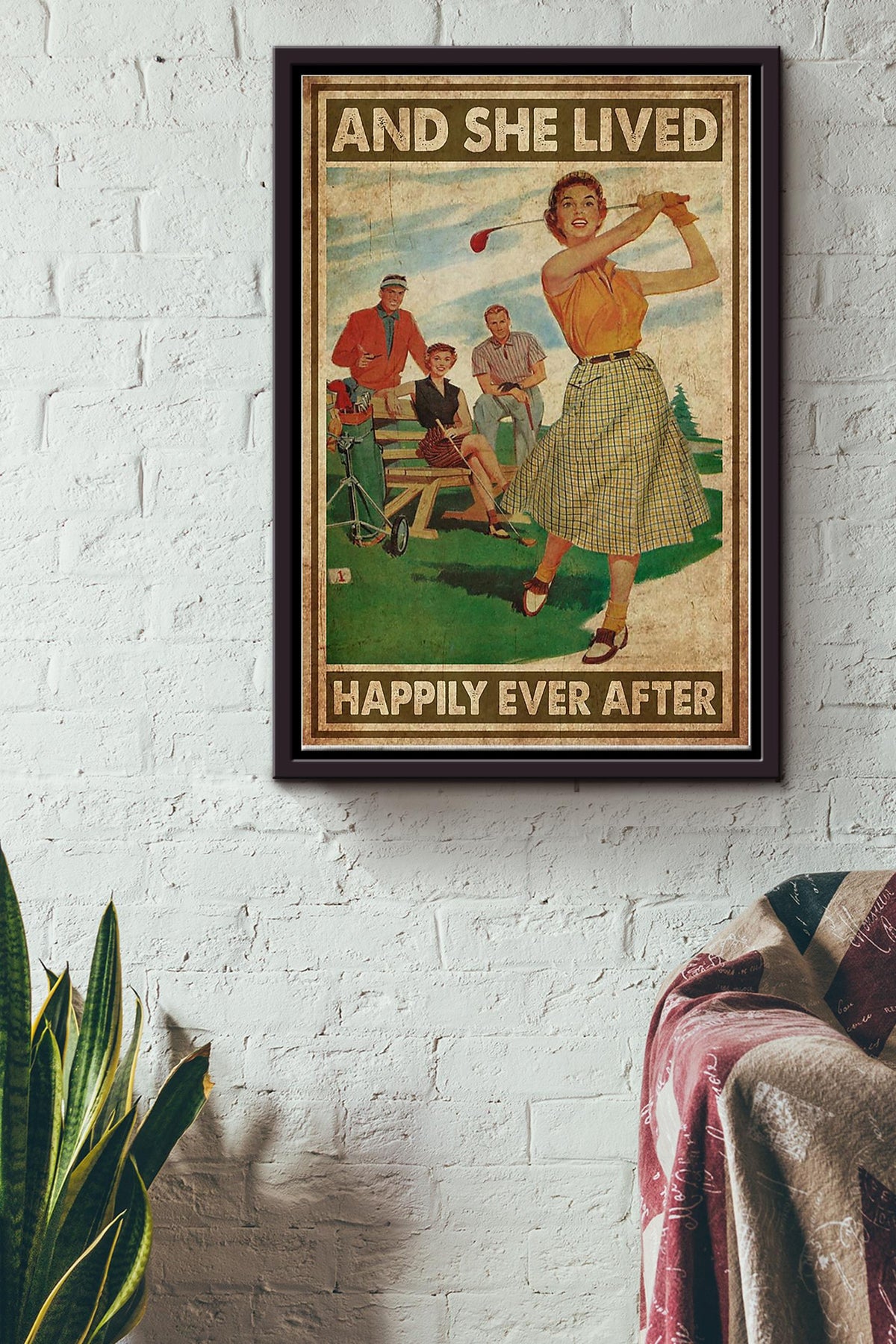 She Lived Happily Golf Framed Matte Canvas