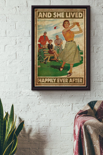 She Lived Happily Golf Framed Matte Canvas