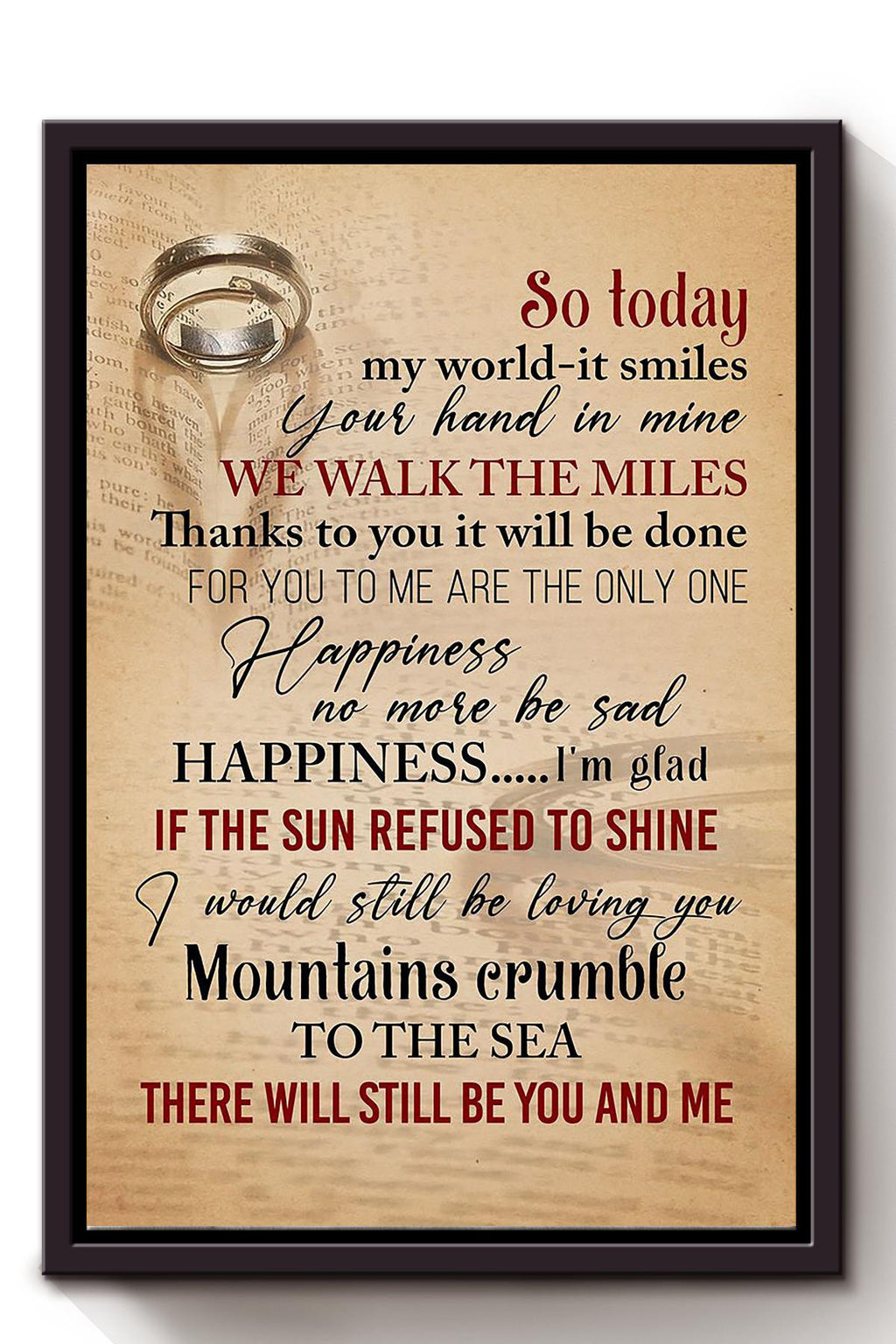 Thank You Lyrics Wall Art For  Fan Couple Valentine Framed Matte Canvas Framed Prints, Canvas
