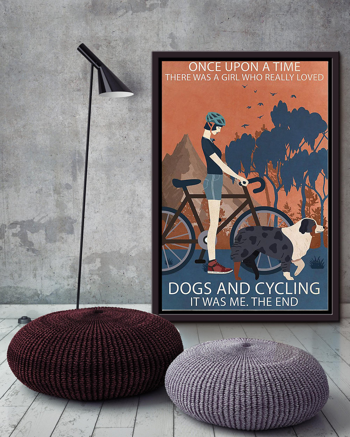 Once Upon A Time Girl Loved Dogs And Cycling Wall Art For Dog Lover Cycling Lover Framed Matte Canvas Framed Prints, Canvas