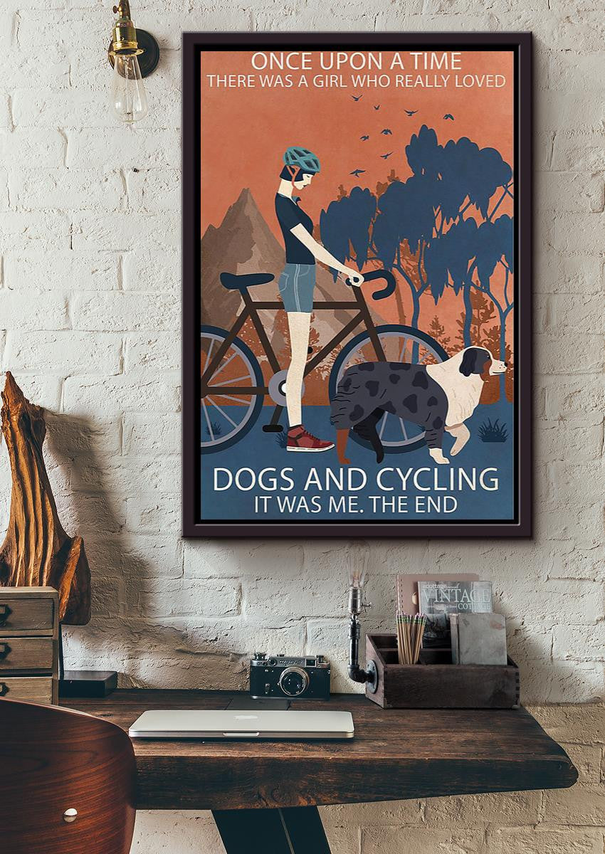 Once Upon A Time Girl Loved Dogs And Cycling Wall Art For Dog Lover Cycling Lover Framed Matte Canvas Framed Prints, Canvas