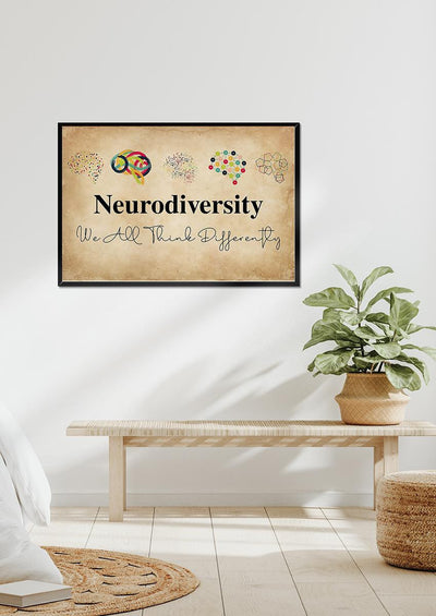 Neurodiversity We All Think Differently Health Awareness Wall Art Gift For Therapist Framed Prints, Canvas
