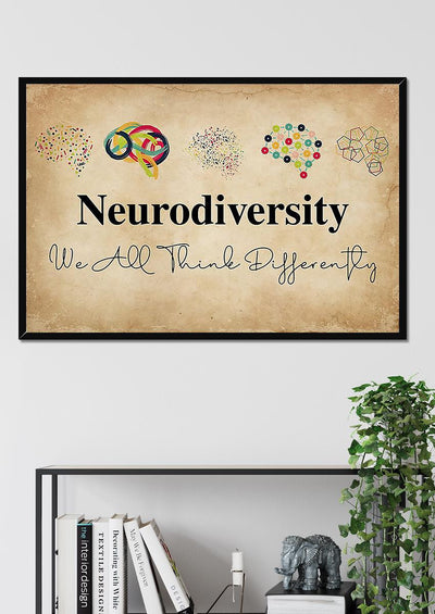 Neurodiversity We All Think Differently Health Awareness Wall Art Gift For Therapist Framed Prints, Canvas