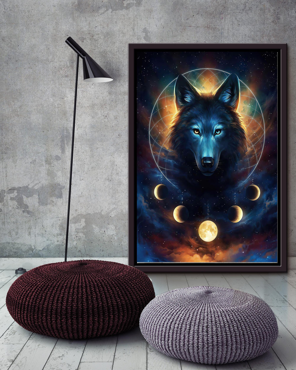 Wolf Dreamcatcher Moon Phase Wall Art For Home Decor Housewarming Framed Canvas Framed Prints, Canvas