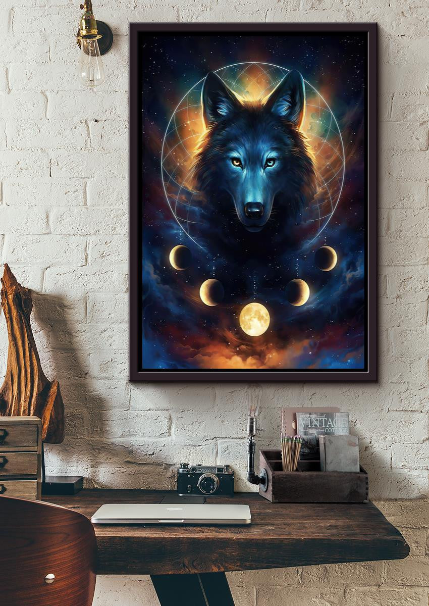 Wolf Dreamcatcher Moon Phase Wall Art For Home Decor Housewarming Framed Canvas Framed Prints, Canvas