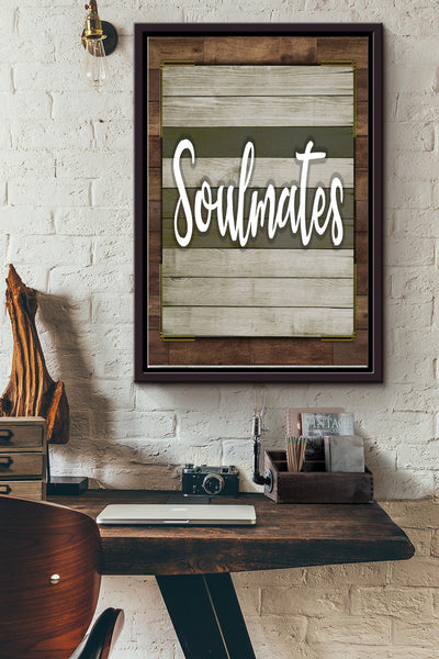Soulmates Wood Poster - Decor Wall Art - Gift For Housewarming Party Birthday Bff Husband Wife Lover Framed Matte Canvas Framed Prints, Canvas