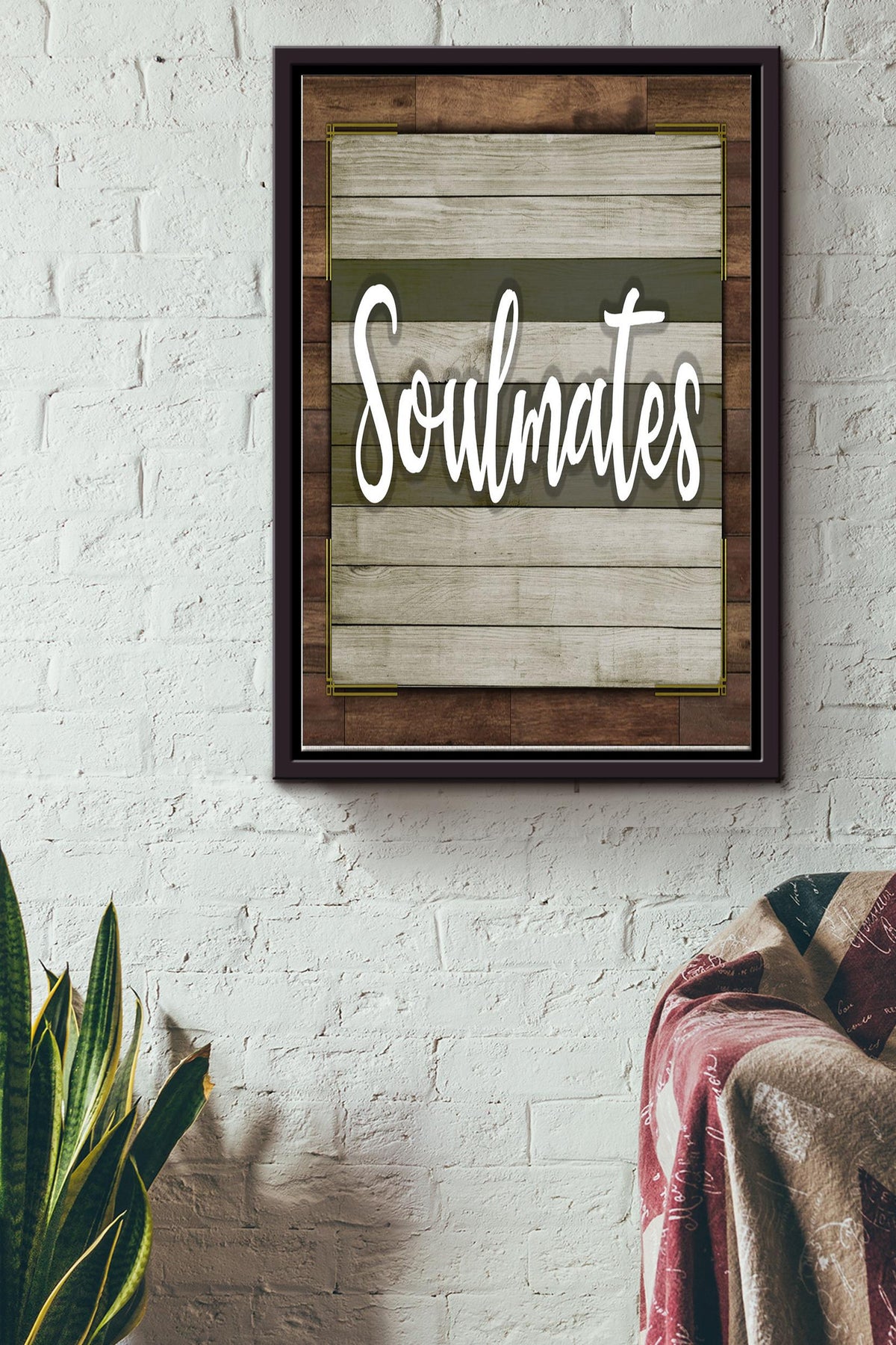 Soulmates Wood Poster - Decor Wall Art - Gift For Housewarming Party Birthday Bff Husband Wife Lover Framed Matte Canvas Framed Prints, Canvas