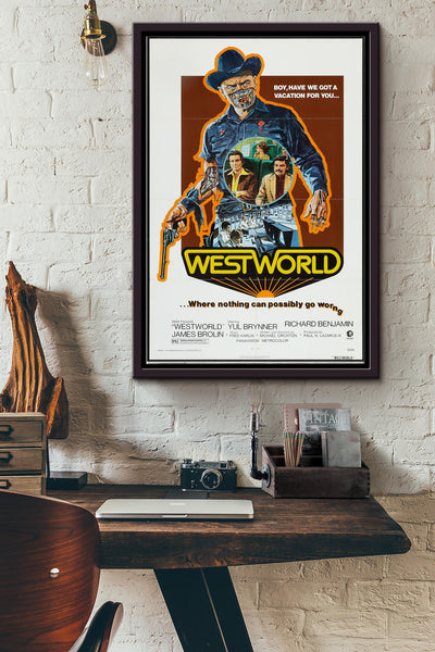 Vintage WestWorld Poster Magnet Framed Matte Canvas