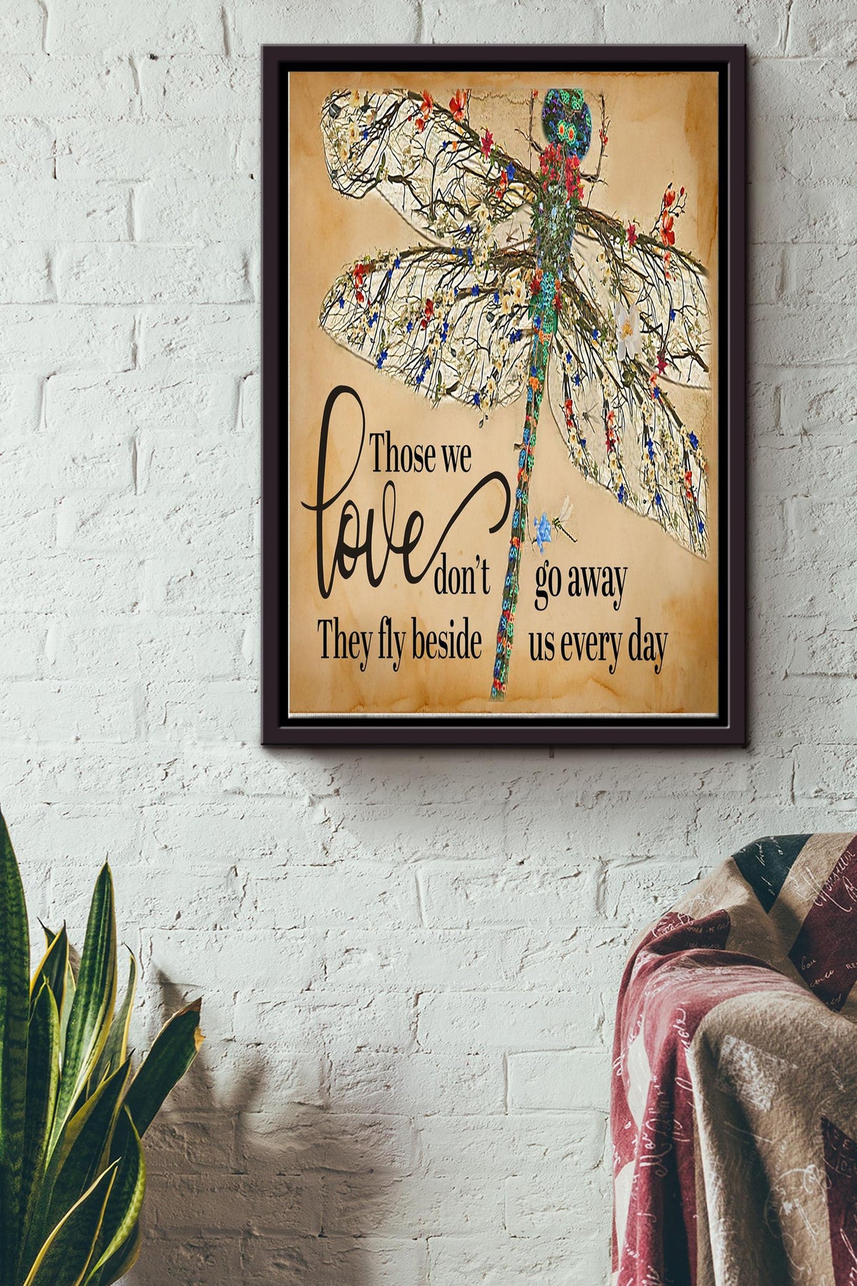 They Fly Beside Us Every Day Dragonfly Print Canvas Wall Art Poster Anniversary Birthday Christmas Housewarming Gift Home Framed Matte Canvas Framed Prints, Canvas