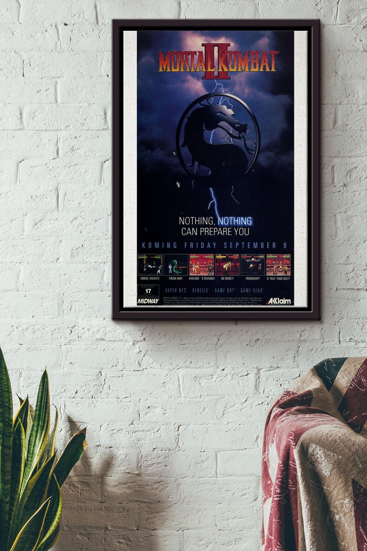 Original Mortal Kombat Vintage Poster Framed Matte Canvas