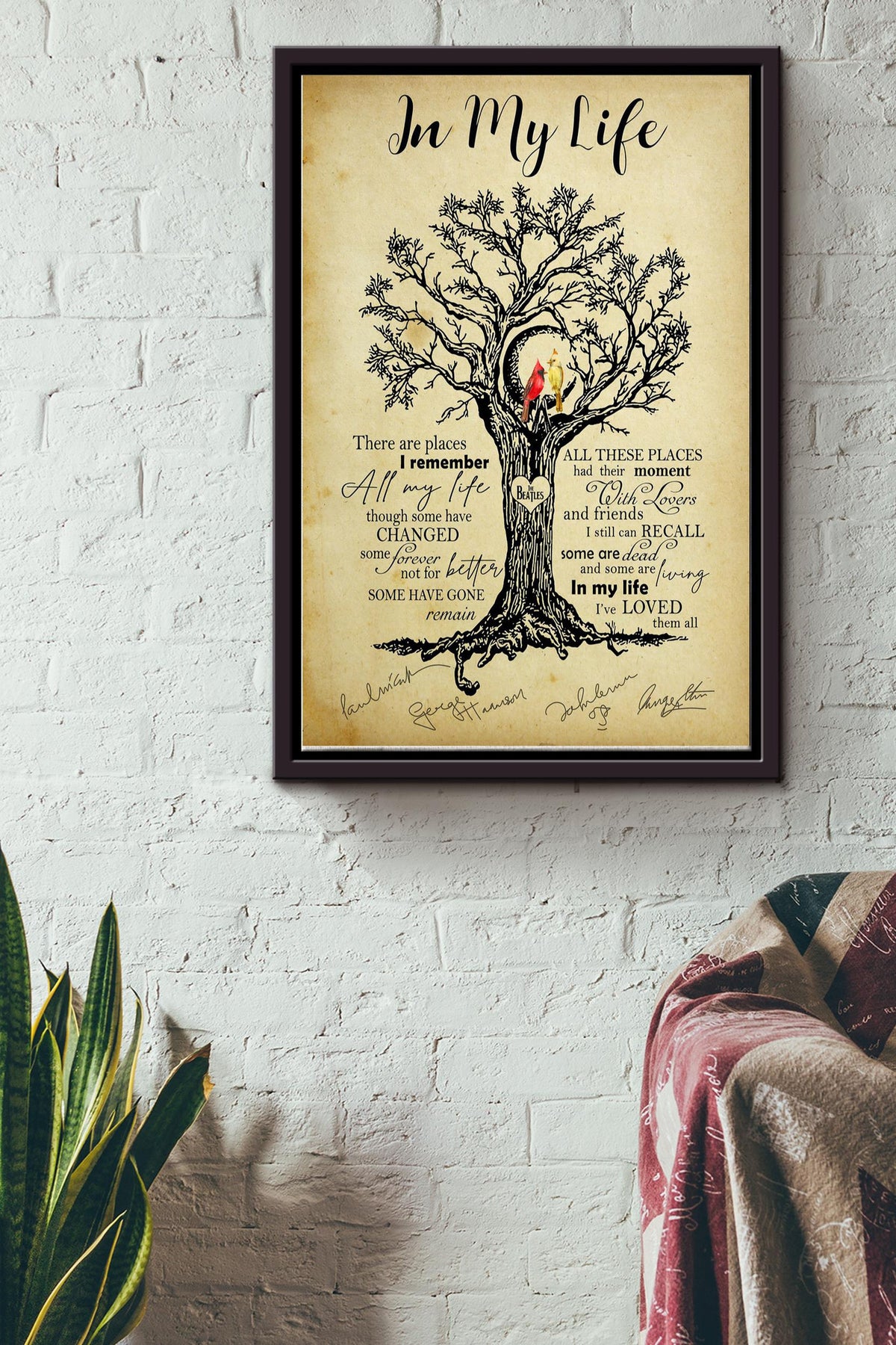 Music In My Life Lyrics Cardinals Tree Love Signatures Poster Framed Matte Canvas
