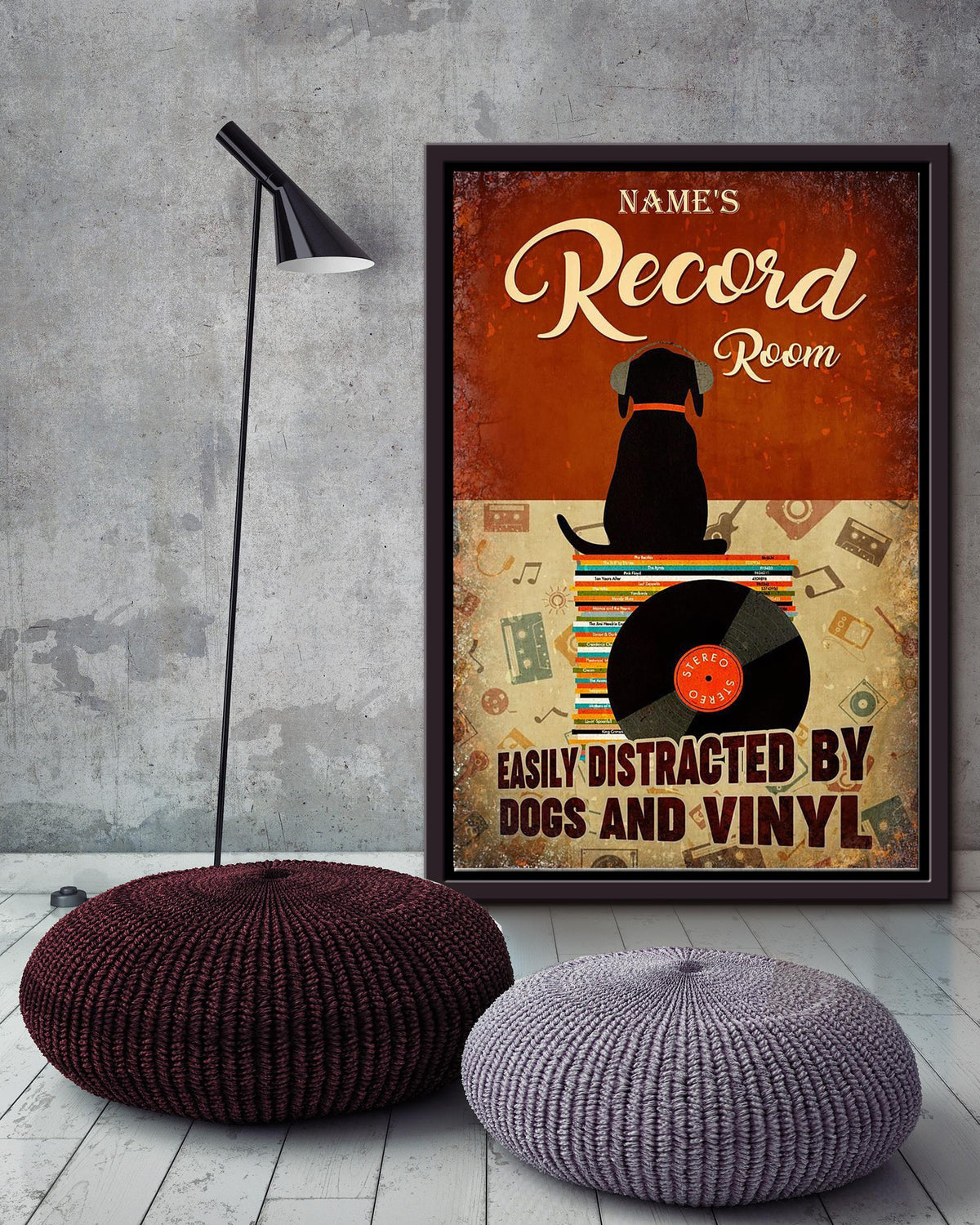 Personalized Dog Easily Distracted By Dogs And Vinyl Dog Wall Art For Home Record Room Decor Framed Matte Canvas Framed Prints, Canvas
