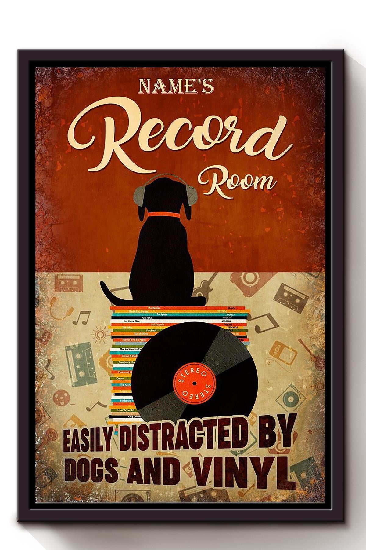 Personalized Dog Easily Distracted By Dogs And Vinyl Dog Wall Art For Home Record Room Decor Framed Matte Canvas Framed Prints, Canvas
