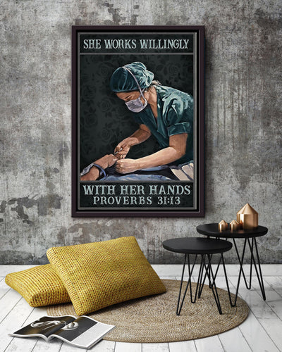 She Works Willingly With Her Hands Proverbs Wall Art For Nurse Hospital Decor Framed Matte Canvas Framed Prints, Canvas