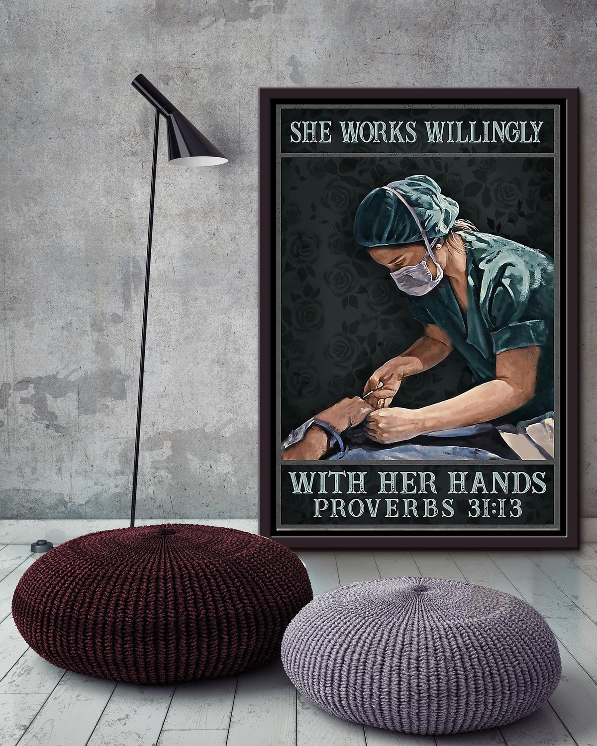 She Works Willingly With Her Hands Proverbs Wall Art For Nurse Hospital Decor Framed Matte Canvas Framed Prints, Canvas