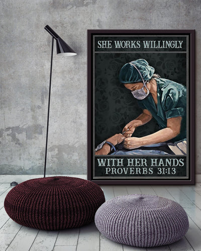 She Works Willingly With Her Hands Proverbs Wall Art For Nurse Hospital Decor Framed Matte Canvas Framed Prints, Canvas
