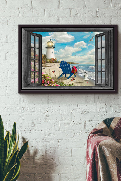 Window View Lighthouse In The Summer Poster n Framed Matte Canvas