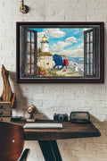 Window View Lighthouse In The Summer Poster n Framed Matte Canvas