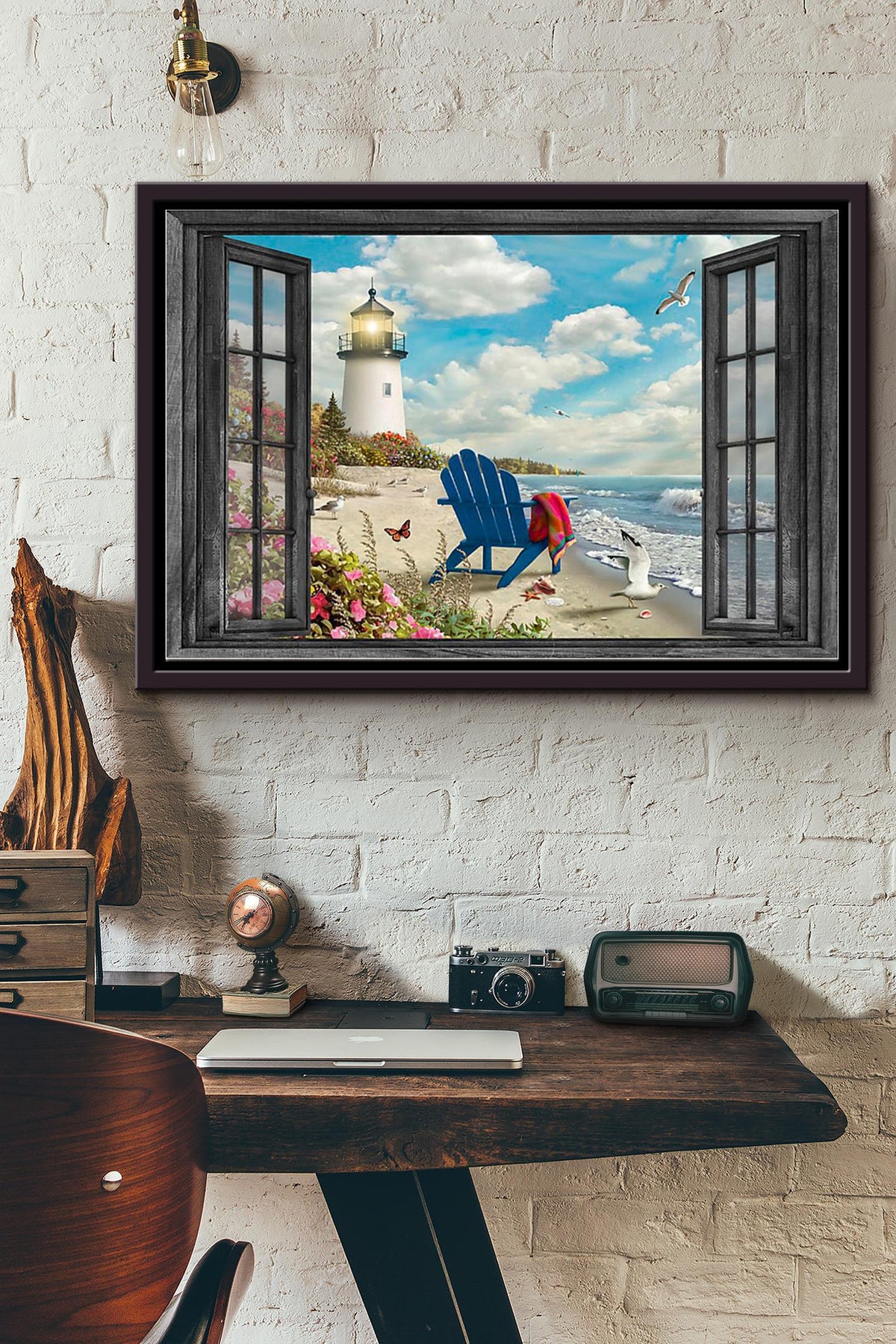 Window View Lighthouse In The Summer Poster n Framed Matte Canvas