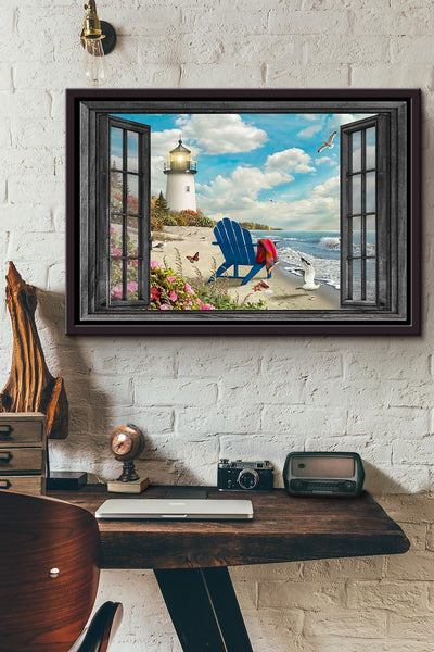 Window View Lighthouse In The Summer Poster n Framed Matte Canvas