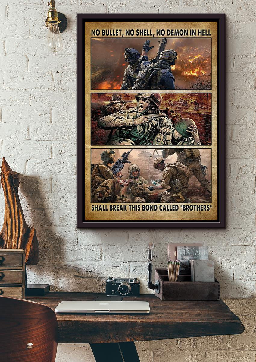 Veteran No Bullet No Shell No Demon In Hell Veteran Wall Art Gift For Peace Activist Soldier Framed Canvas Framed Prints, Canvas