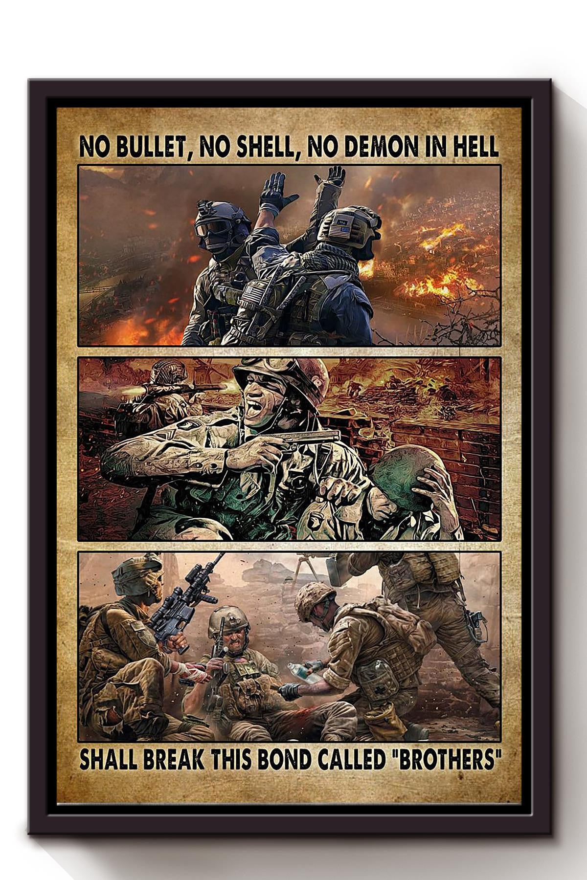 Veteran No Bullet No Shell No Demon In Hell Veteran Wall Art Gift For Peace Activist Soldier Framed Canvas Framed Prints, Canvas