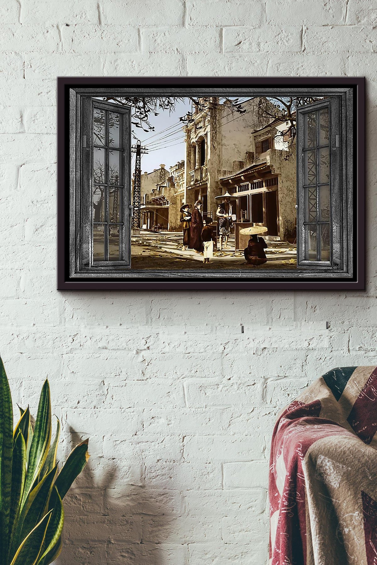 Old Town Window View Poster n Framed Matte Canvas