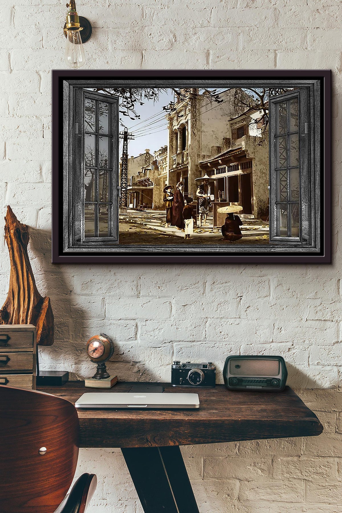 Old Town Window View Poster n Framed Matte Canvas