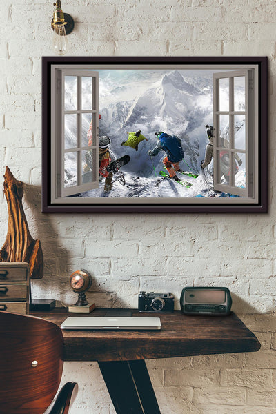 Window View Winter Sports Poster n Framed Matte Canvas
