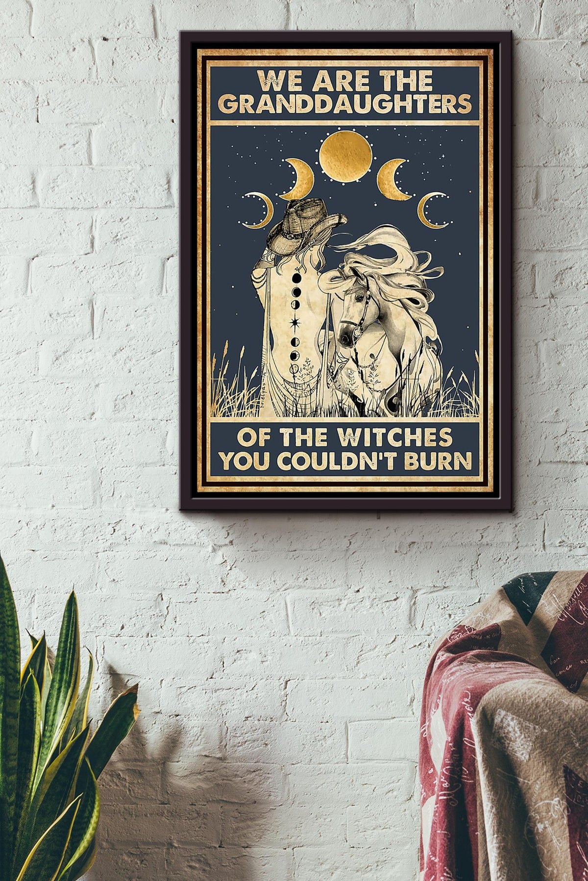 We Are Granddaughter Witch Cowgirl Halloween Wall Decor Gift For Pumpkin Carving Ideas Halloween Decorations Haunted Houses Framed Canvas