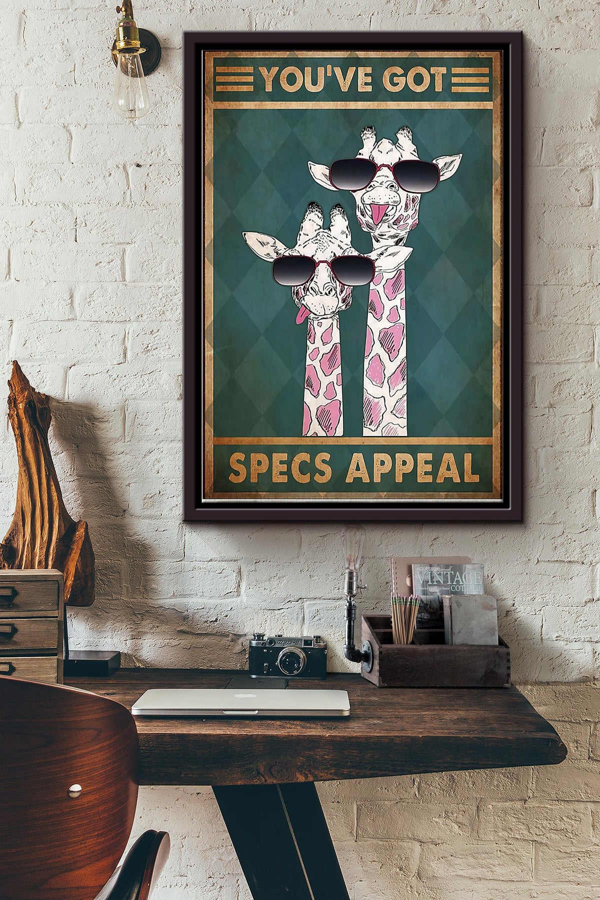 Youve Got Specs Appeal Two Giraffes Poster Framed Matte Canvas